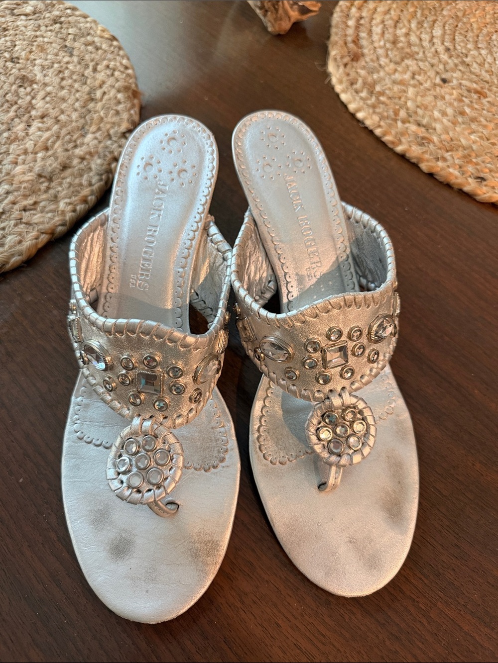 Jack Rogers Silver Jeweled Thong Mules